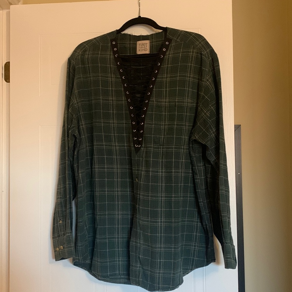 LF Furst Of a Kind Plaid Lace-Up vintage Flannel